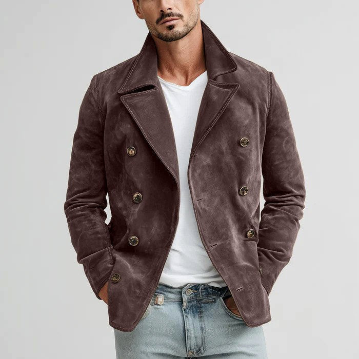 Men's Wide-Lapel Double-Breasted Suede Jacket