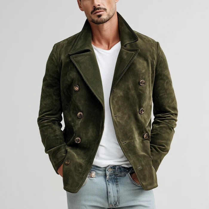 Men's Wide-Lapel Double-Breasted Suede Jacket
