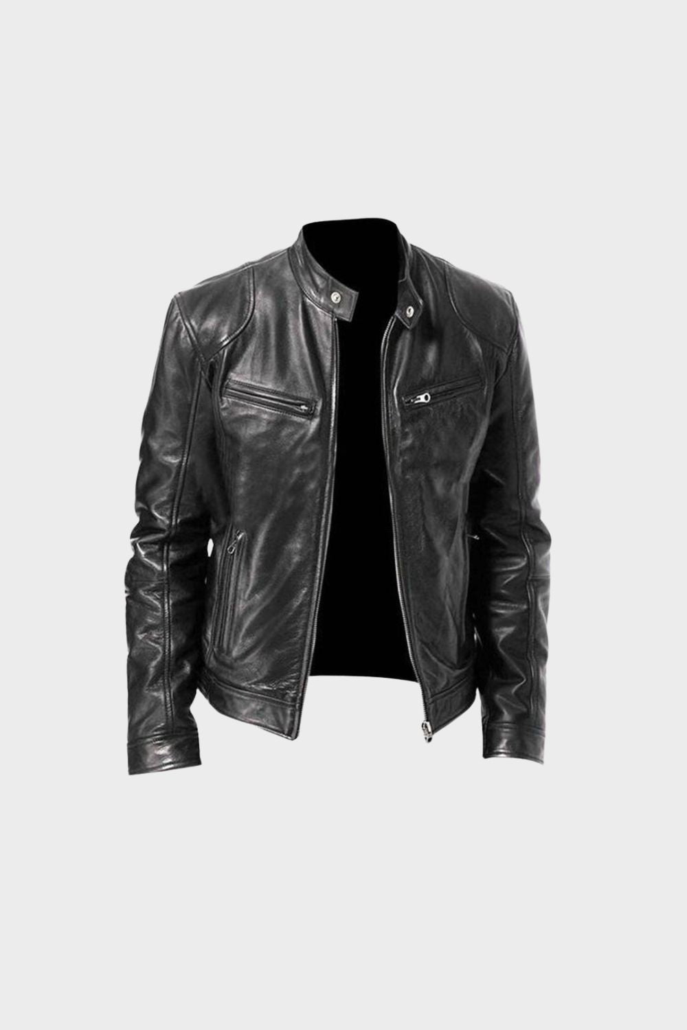 Men's Biker Jacket, Stand Collar, Zip Front, Long Sleeves
