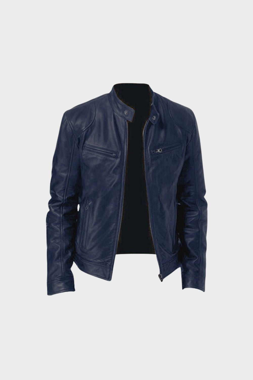 Men's Biker Jacket, Stand Collar, Zip Front, Long Sleeves