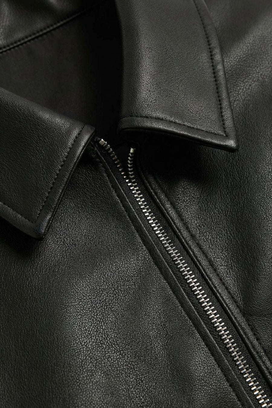 Men's Black Zip Jacket, Point Collar, Long Sleeves