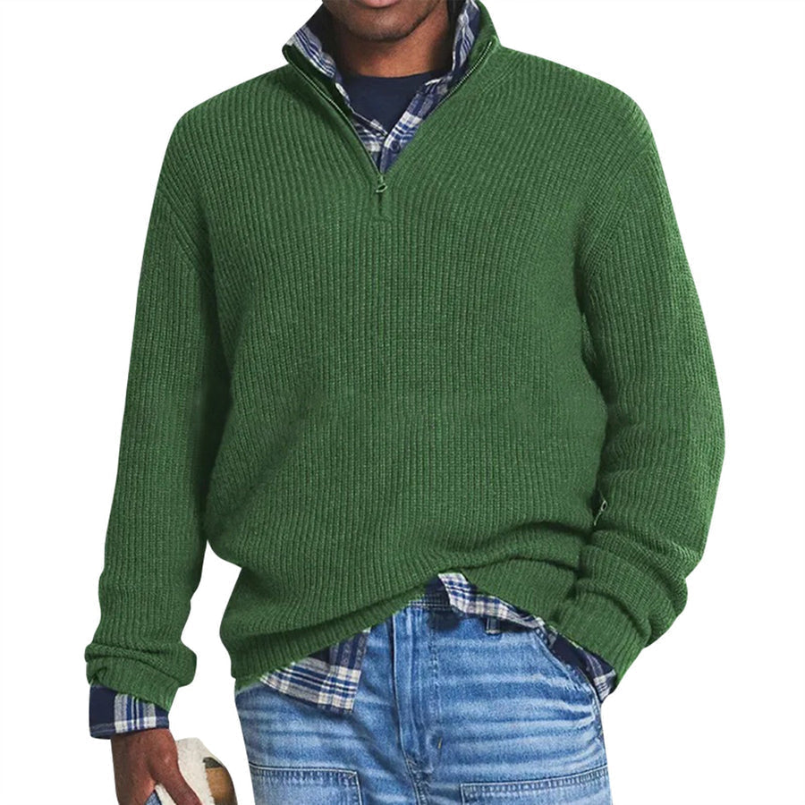 Men's Ribbed Quarter-Zip Mock Neck Sweater, Long Sleeves