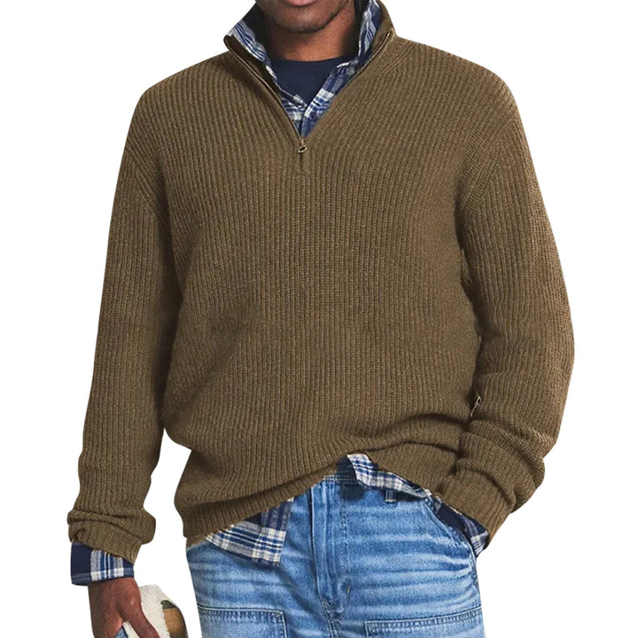 Men's Ribbed Quarter-Zip Mock Neck Sweater, Long Sleeves