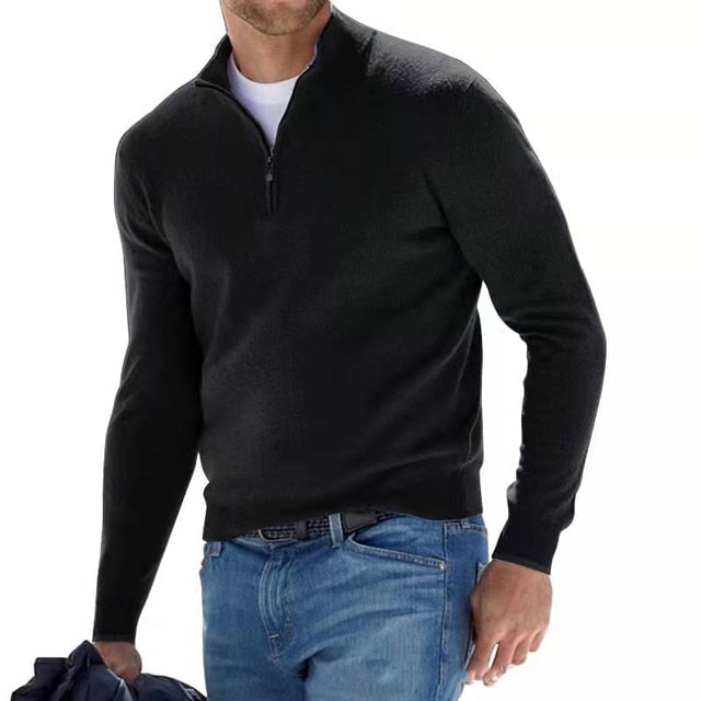 Men's Quarter-Zip Mock Neck Sweater, Long Sleeves, Regular Fit