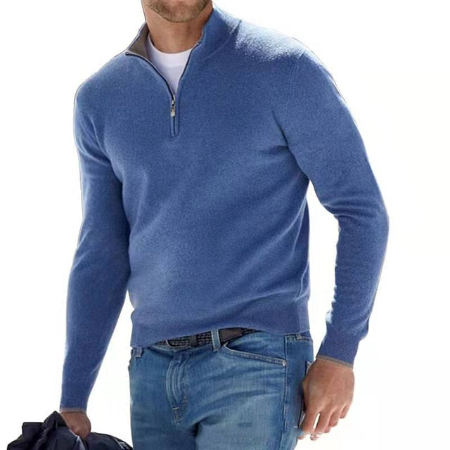 Men's Quarter-Zip Mock Neck Sweater, Long Sleeves, Regular Fit