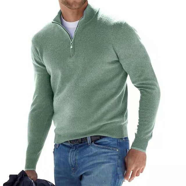 Men's Quarter-Zip Mock Neck Sweater, Long Sleeves, Regular Fit