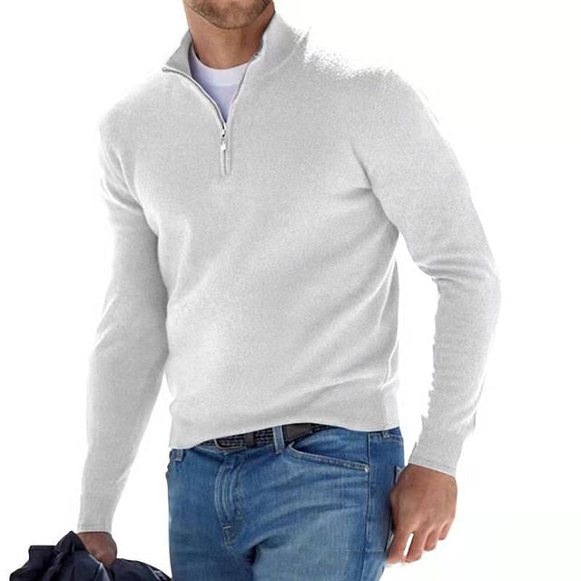 Men's Quarter-Zip Mock Neck Sweater, Long Sleeves, Regular Fit