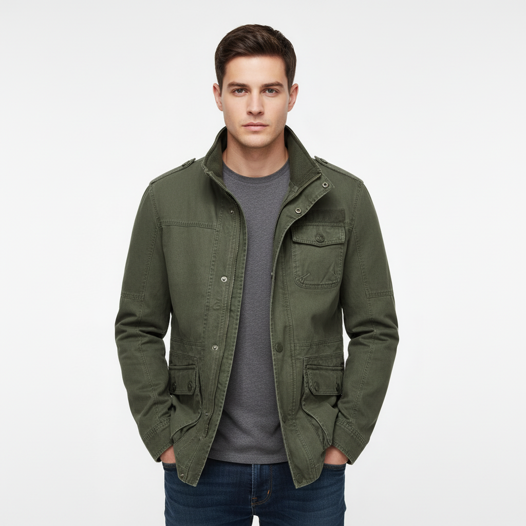 Men's Utility Jacket, High Neck, Long Sleeves, Pocket Detail