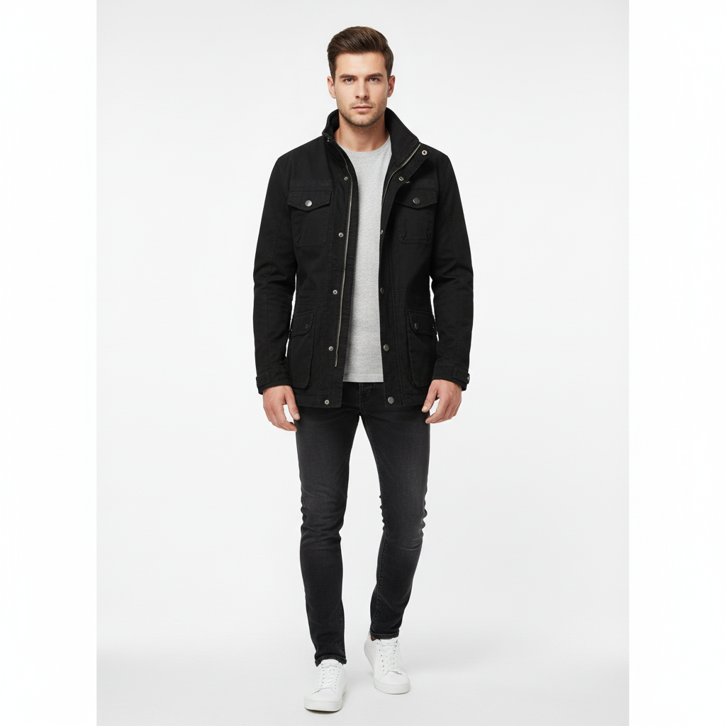 Men's Utility Jacket, High Neck, Long Sleeves, Pocket Detail