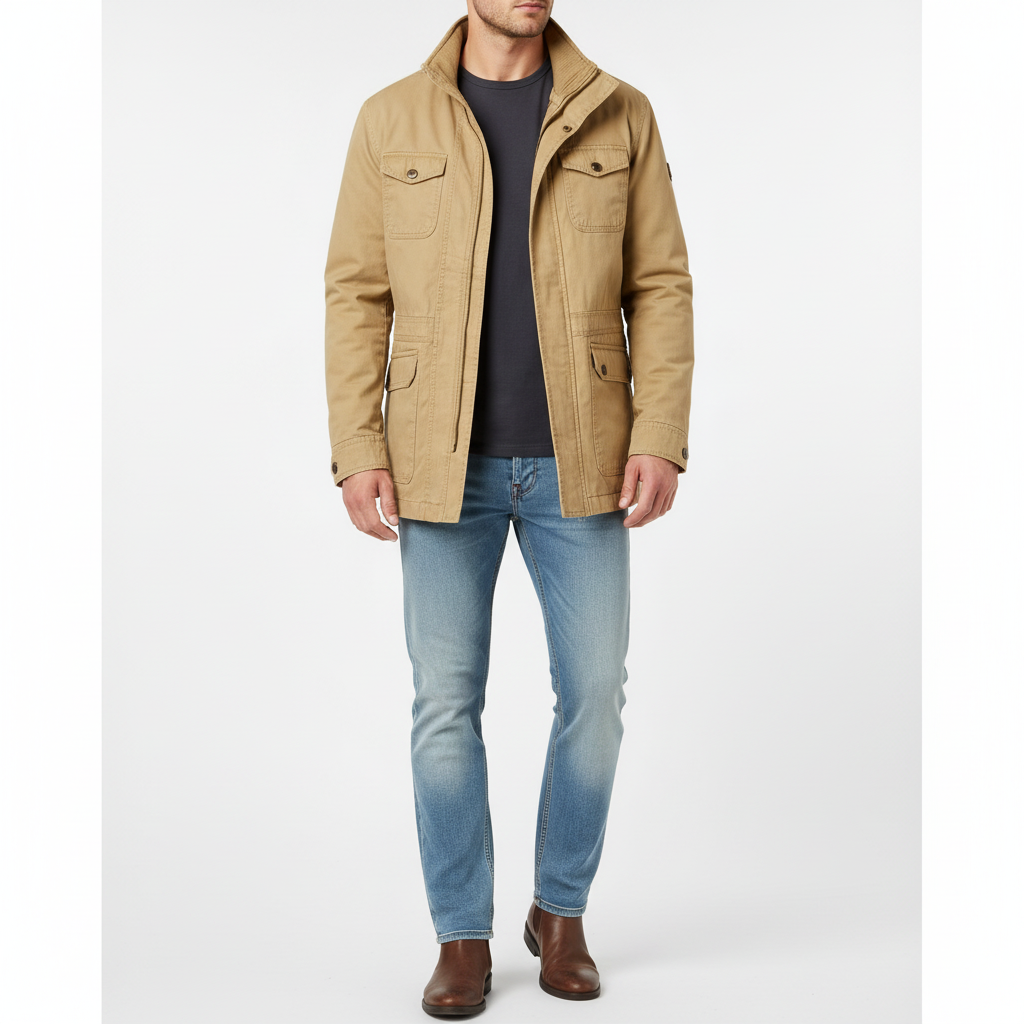 Men's Utility Jacket, High Neck, Long Sleeves, Pocket Detail