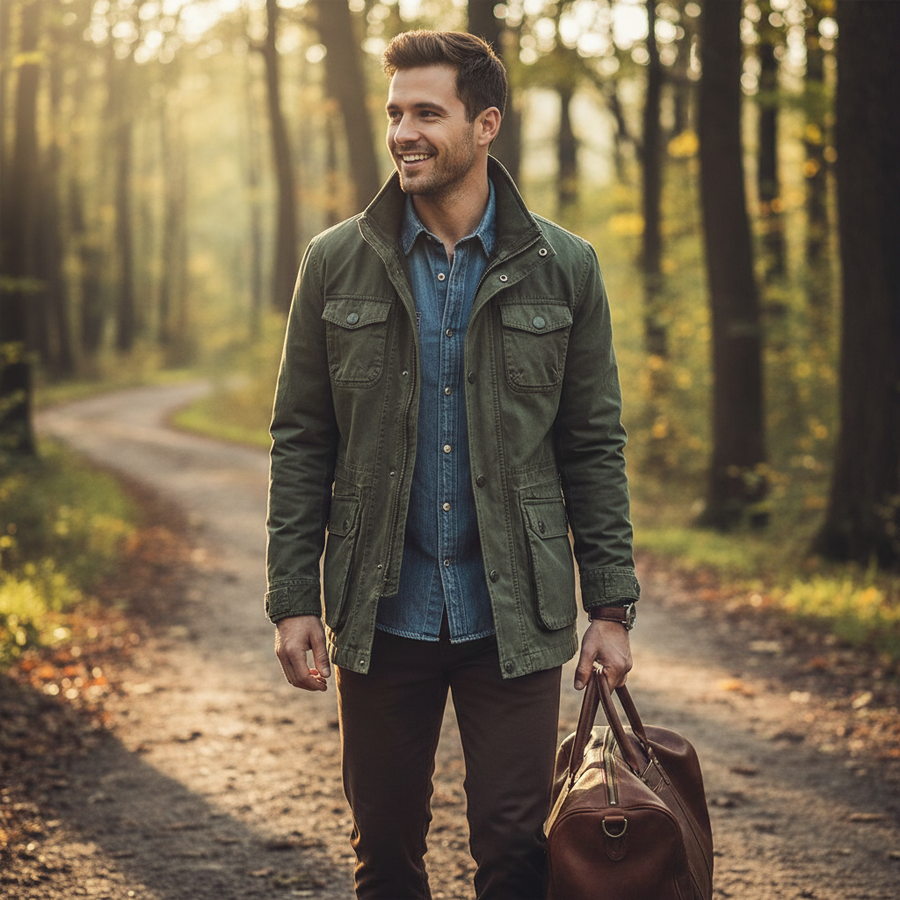 Men's Utility Jacket, High Neck, Long Sleeves, Pocket Detail