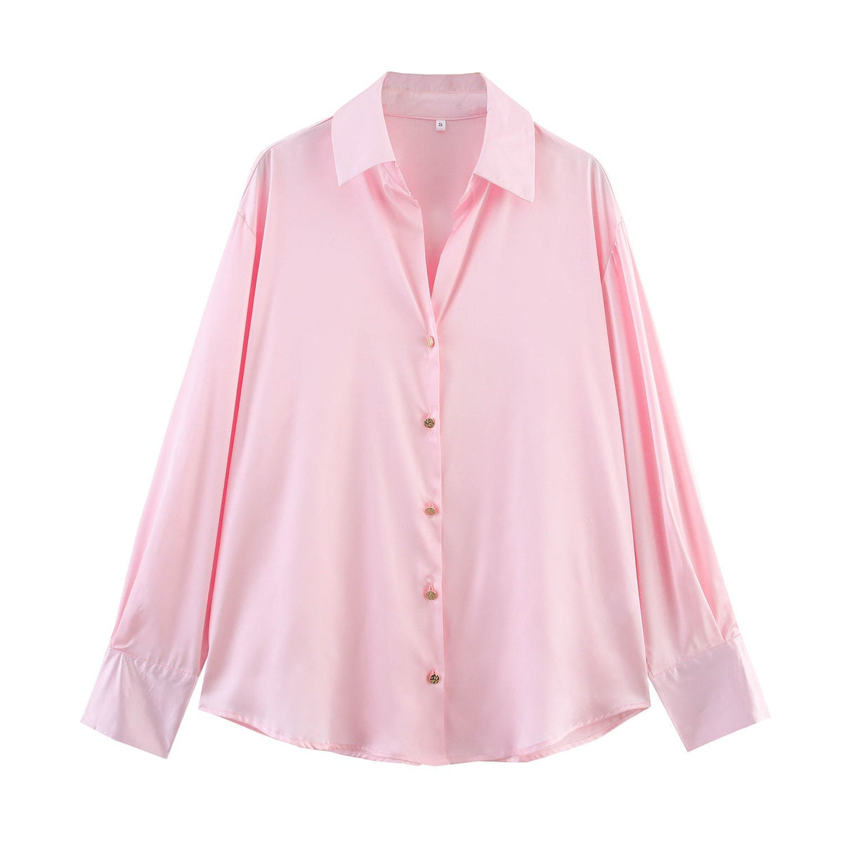 Women's Oversized Satin Button Up Blouse | Shirt Collar, Extended Cuffs, Rounded Hem | Sizes S to L, 9 Colors