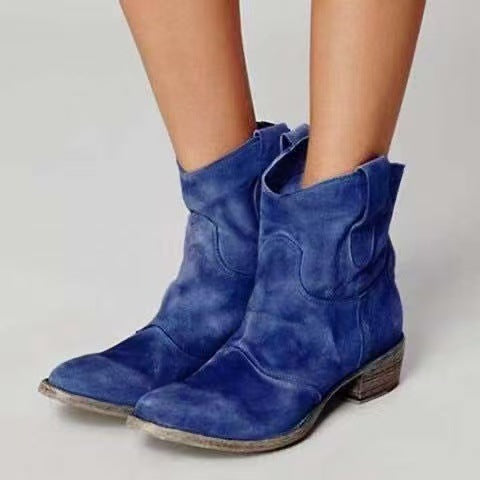 Women's Ankle Boots, Western Pull Tabs, Block Heel