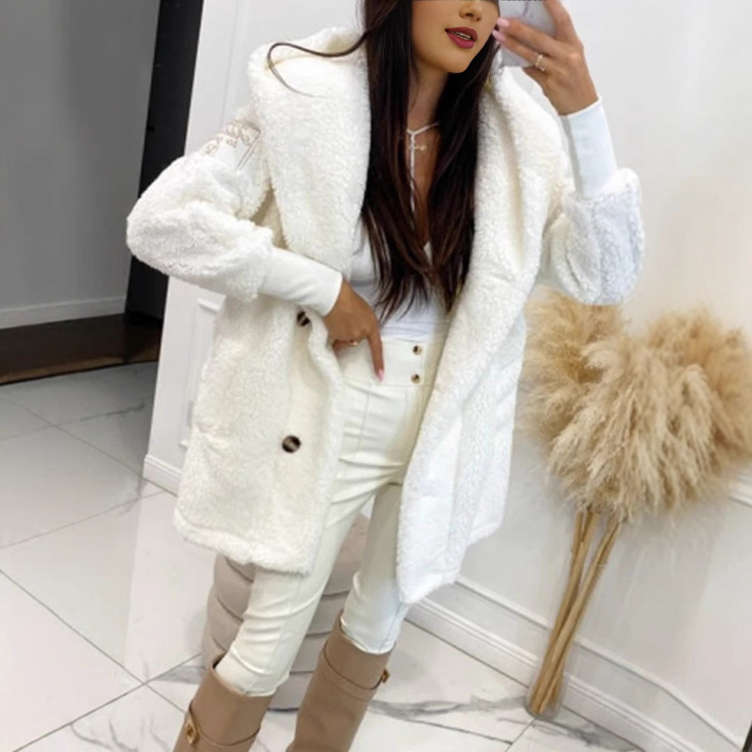 Women's Oversized Teddy Jacket with Button Front