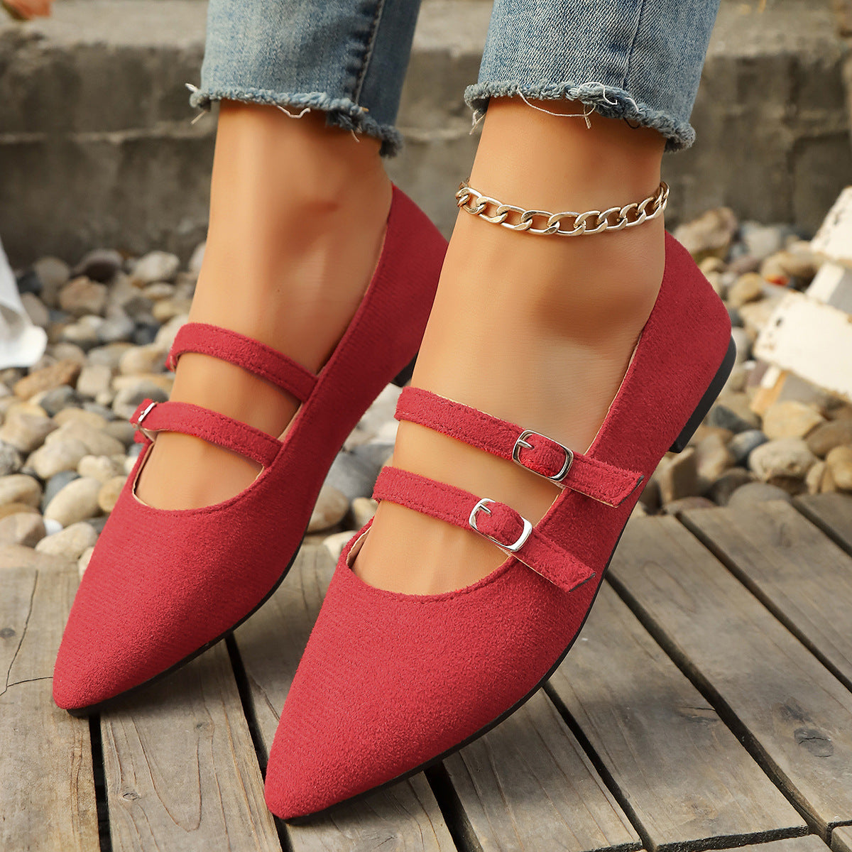Women's Leopard Print Mary Jane Flats Double Buckle