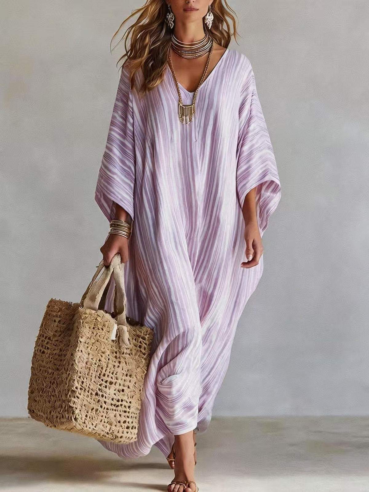 Amity Striped V-Neck Caftan Maxi Dress