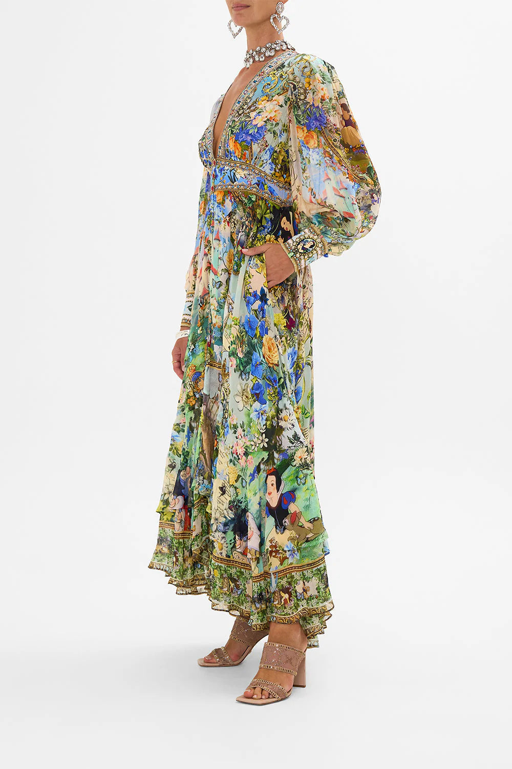 Aveline Floral Chiffon Puff Sleeve Maxi Dress