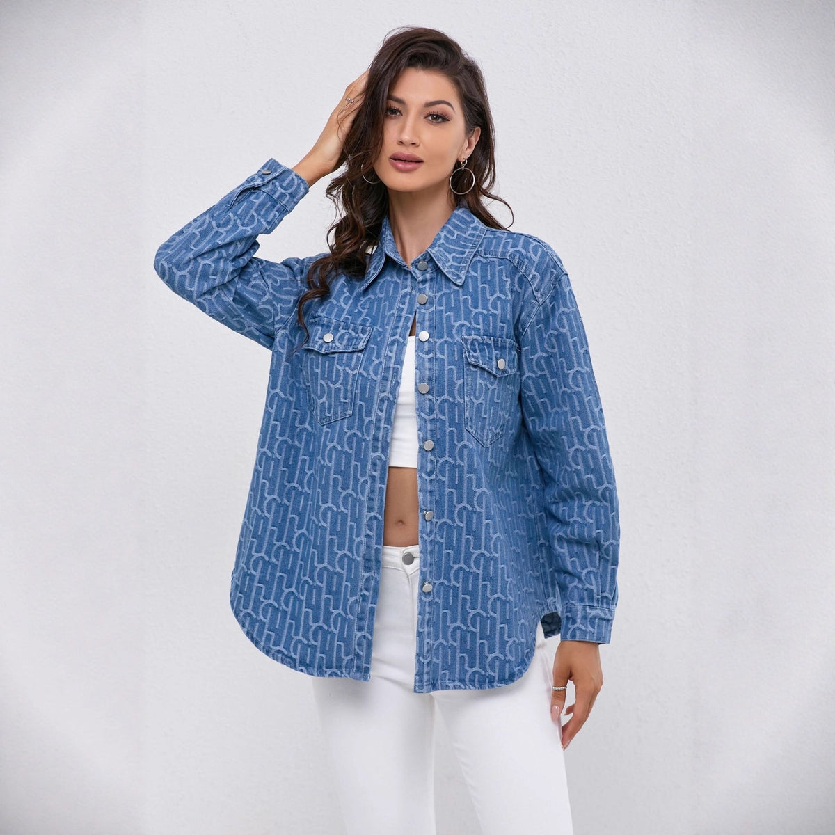 Suzette Printed Jacquard Denim Shirt Jacket