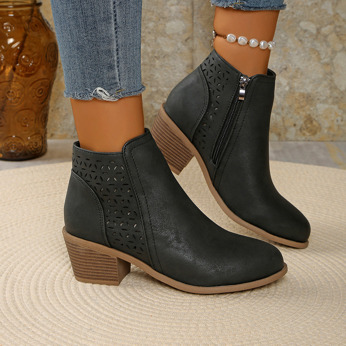 Amalia Cutout Block Heel Ankle Boots
