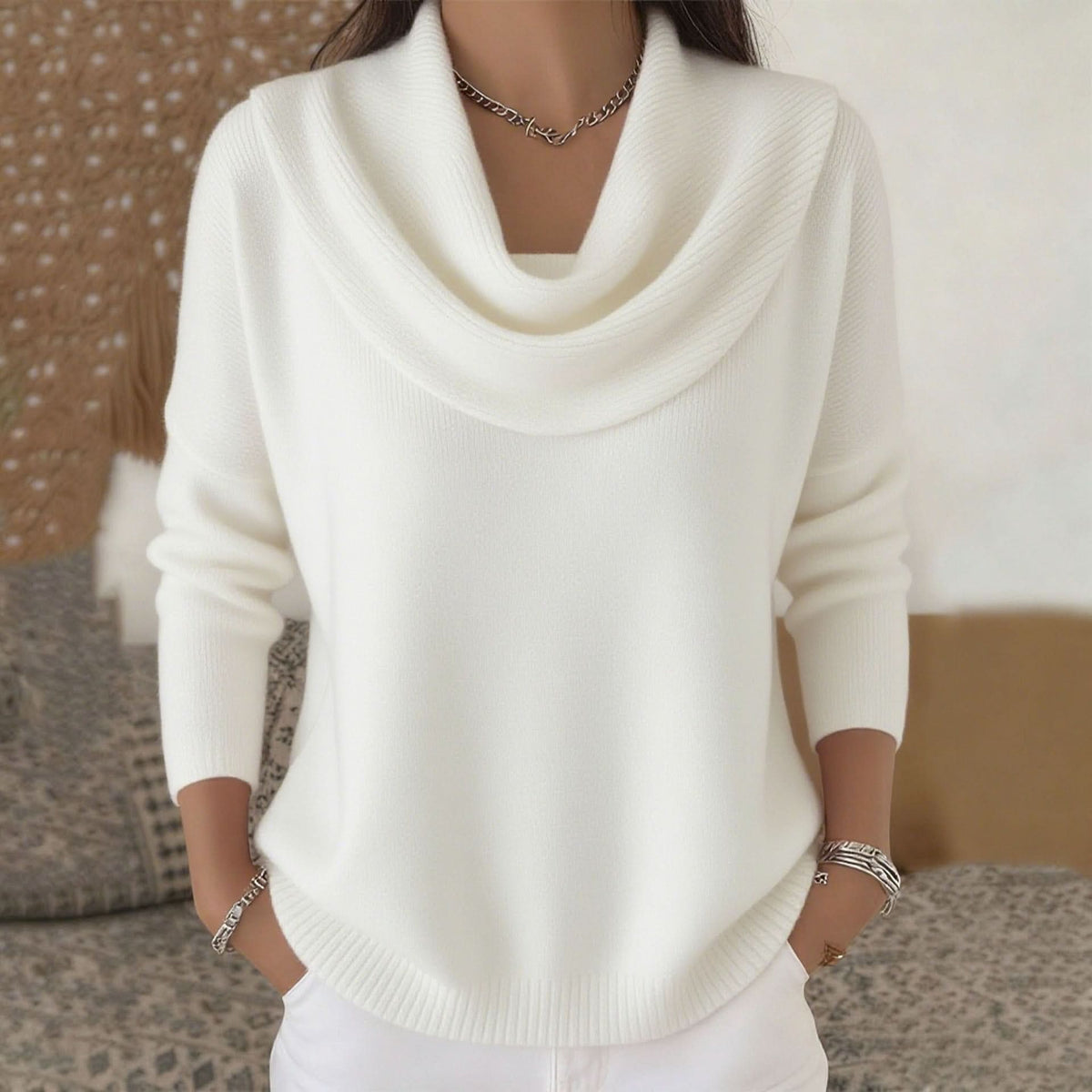 Natalie | Womens Cowl Neck Knit Sweater in Soft Cotton | Relaxed Fit, Office to Weekend | Red, Pink, Black and More S-3XL