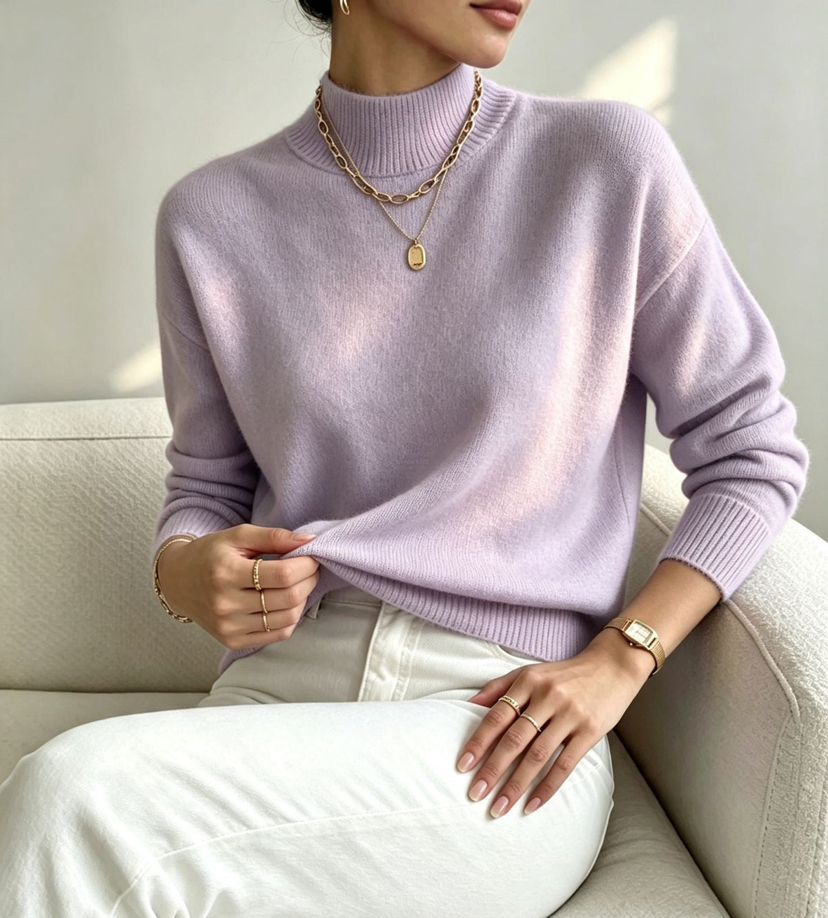 Women's Mock Neck Relaxed Fit Sweater Long Sleeve