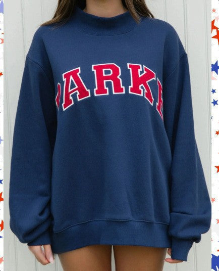 Women's Oversized Varsity Sweatshirt, Mock Neck, Long Sleeves