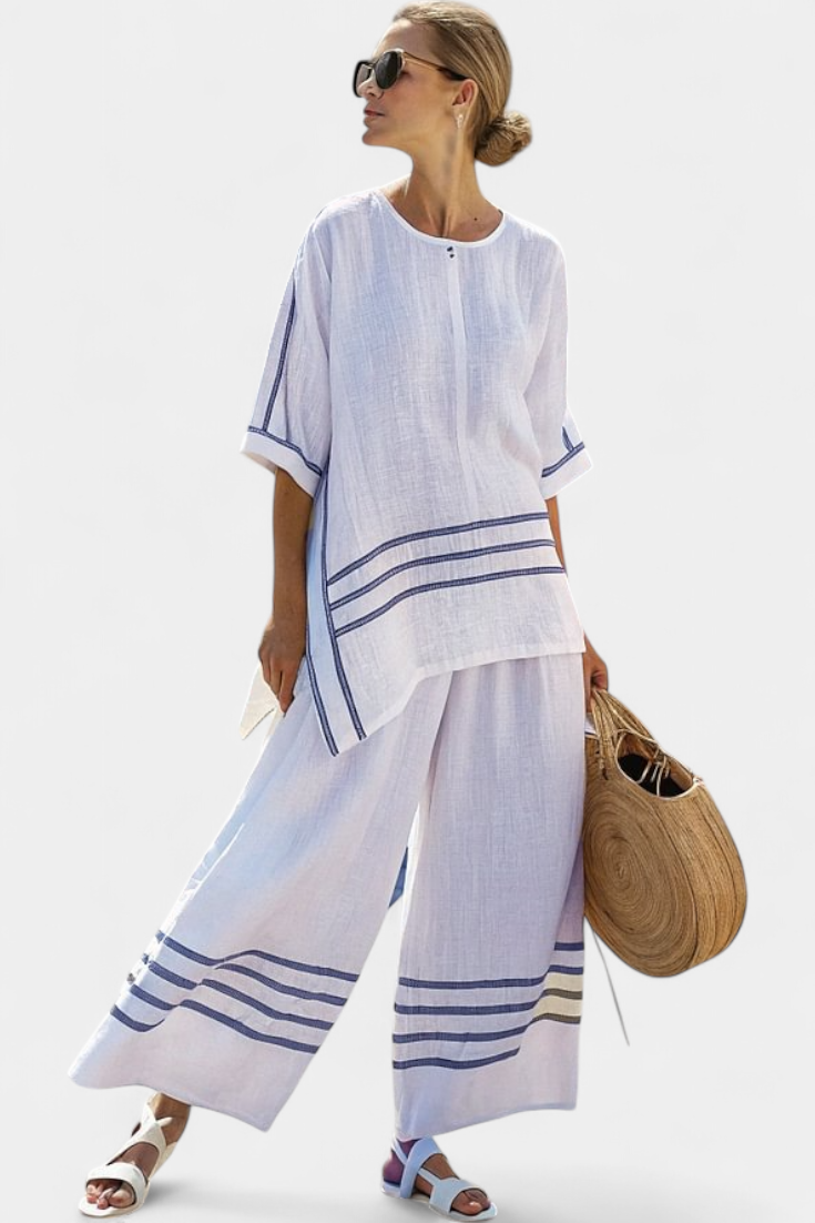 Adrielle | Women's Set with Asymmetric Striped Top