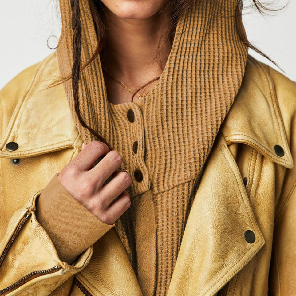 Christina | Womens Cropped Zip Hoodie in Waffle Cotton | Snug Hood, Textured Fabric | Pine, Blue and More S-XL