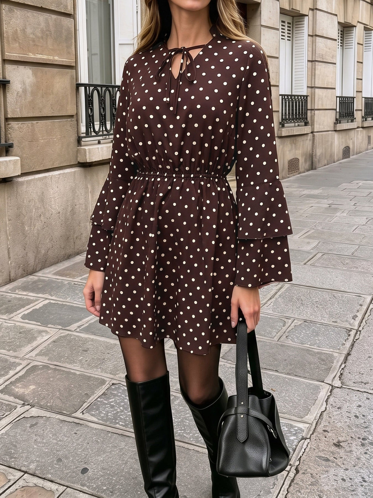 Nadege Polka Dot Bell Sleeve Mini Dress