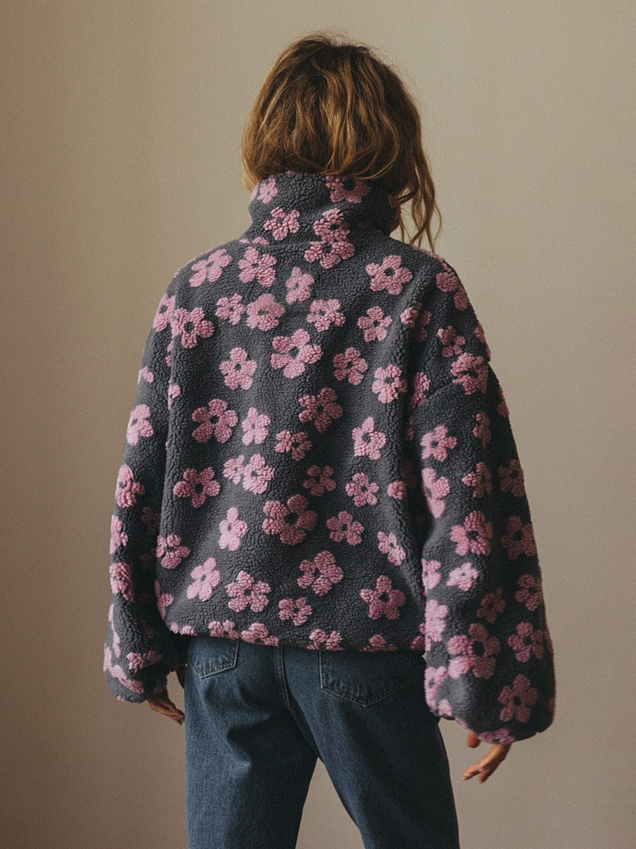 Aurore Floral Sherpa Half-Zip Pullover