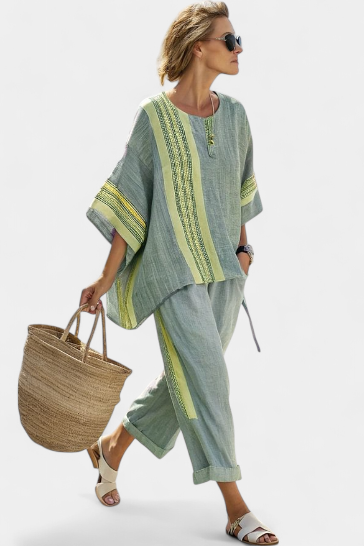 Isla | Women's set with lavender top and mustard pants