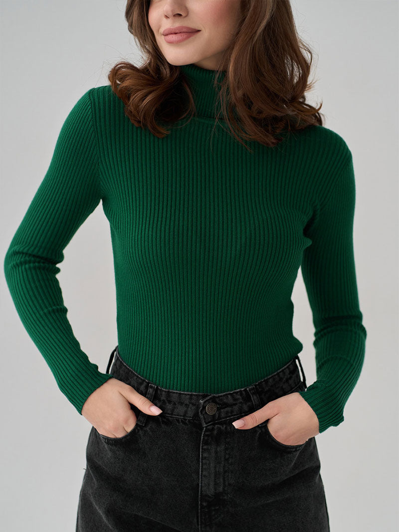 Dagny Cotton Ribbed Knit Turtleneck Sweater