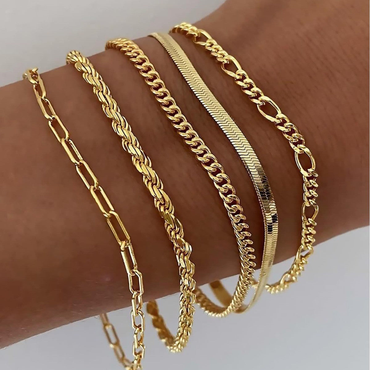 Gold Bracelet Set - Layered Stack Bracelets for Women