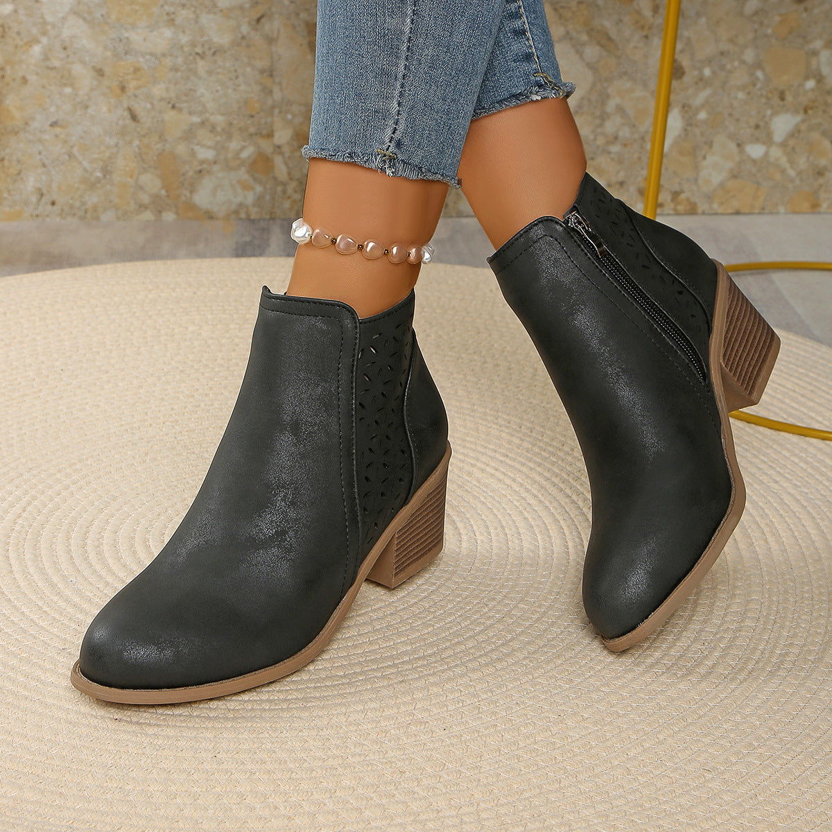 Amalia Cutout Block Heel Ankle Boots