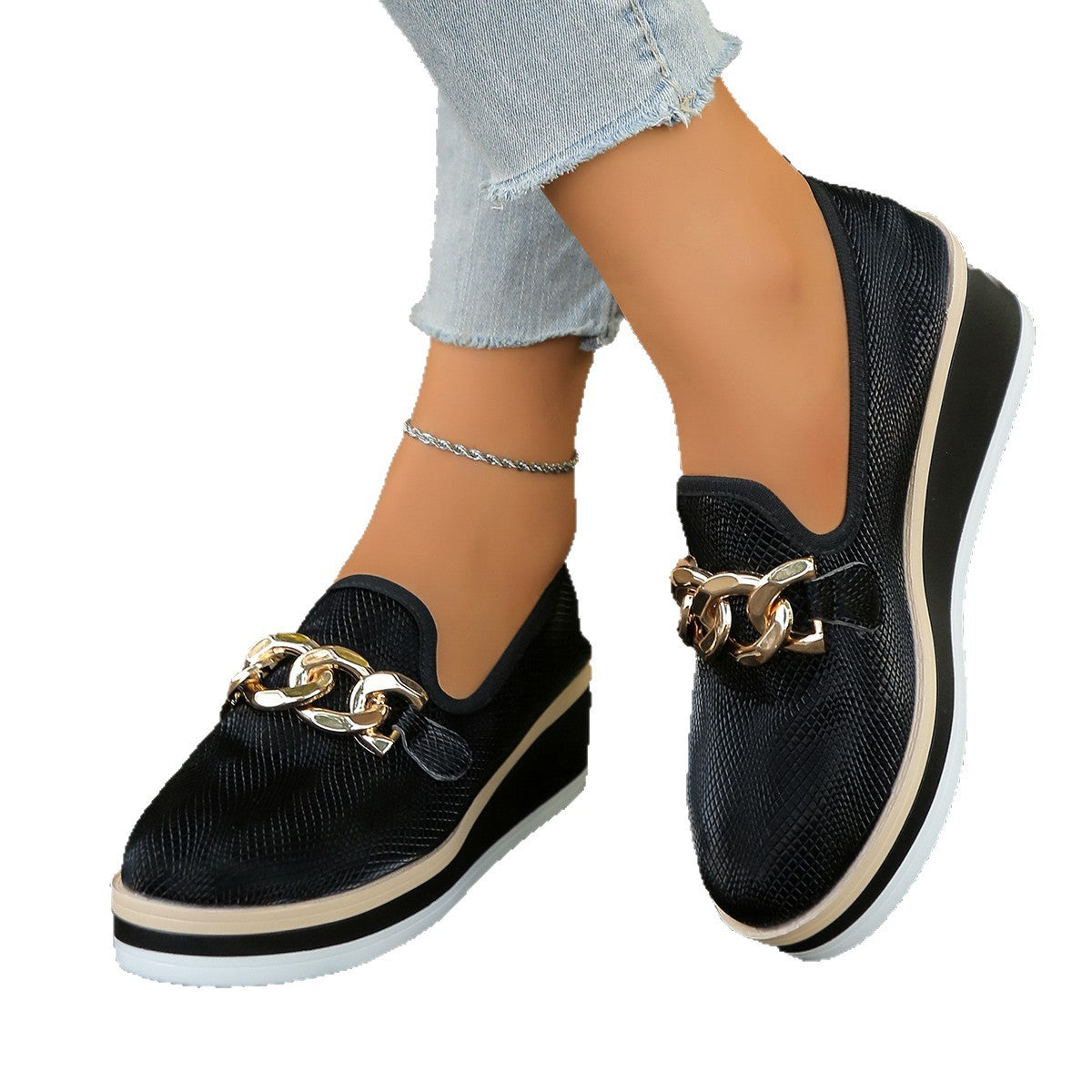 Women's Chain Detail Platform Loafers Slip-On