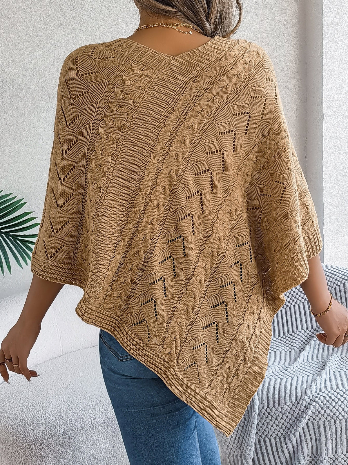 Dalila Cable Knit V-Neck Cape Poncho