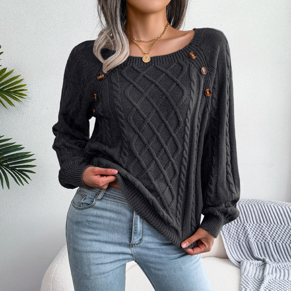 Women's Textured Knit Sweater, Round Neck, Long Sleeves