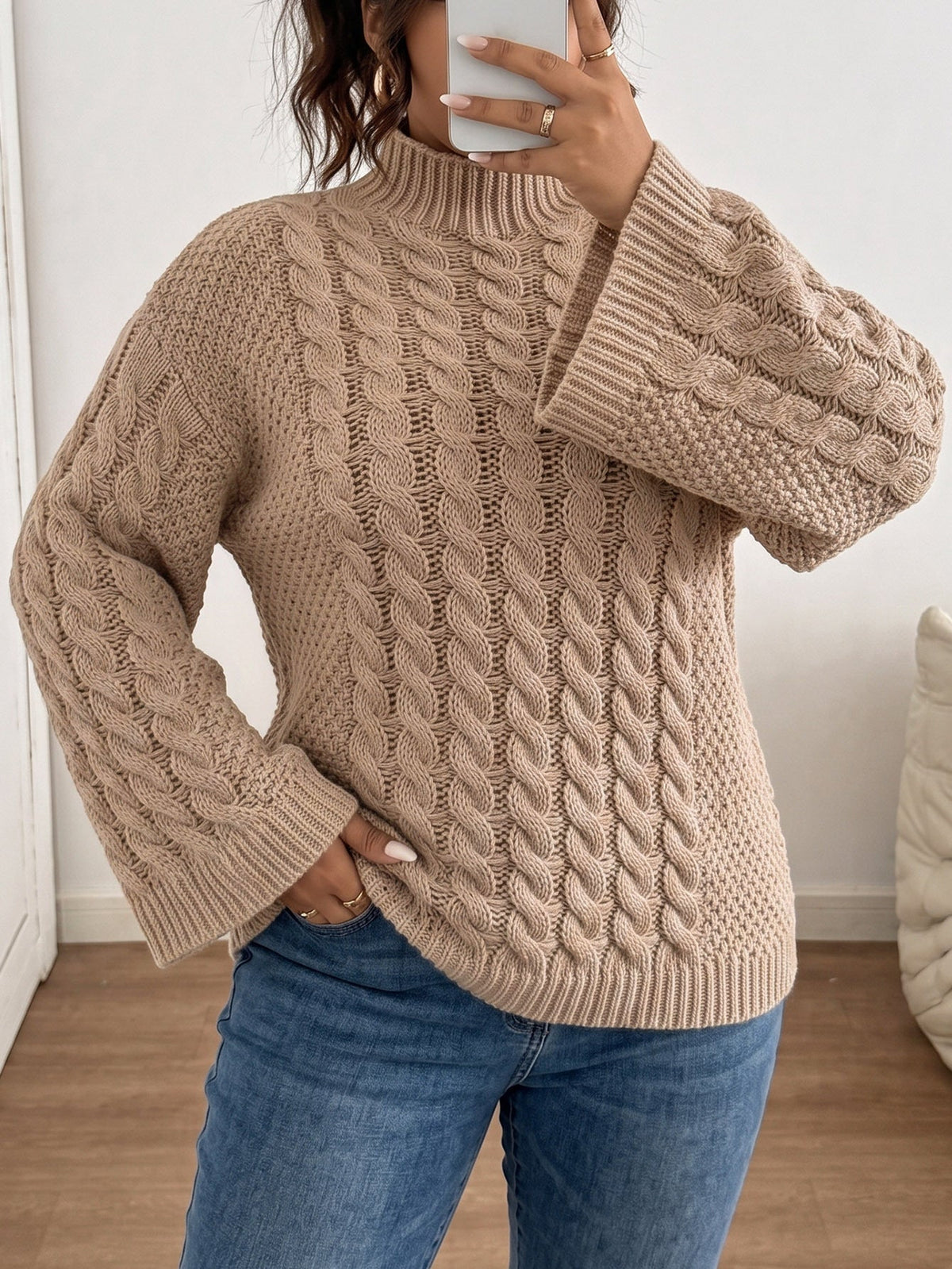 Ronja Chunky Cable Flare Sleeve Sweater