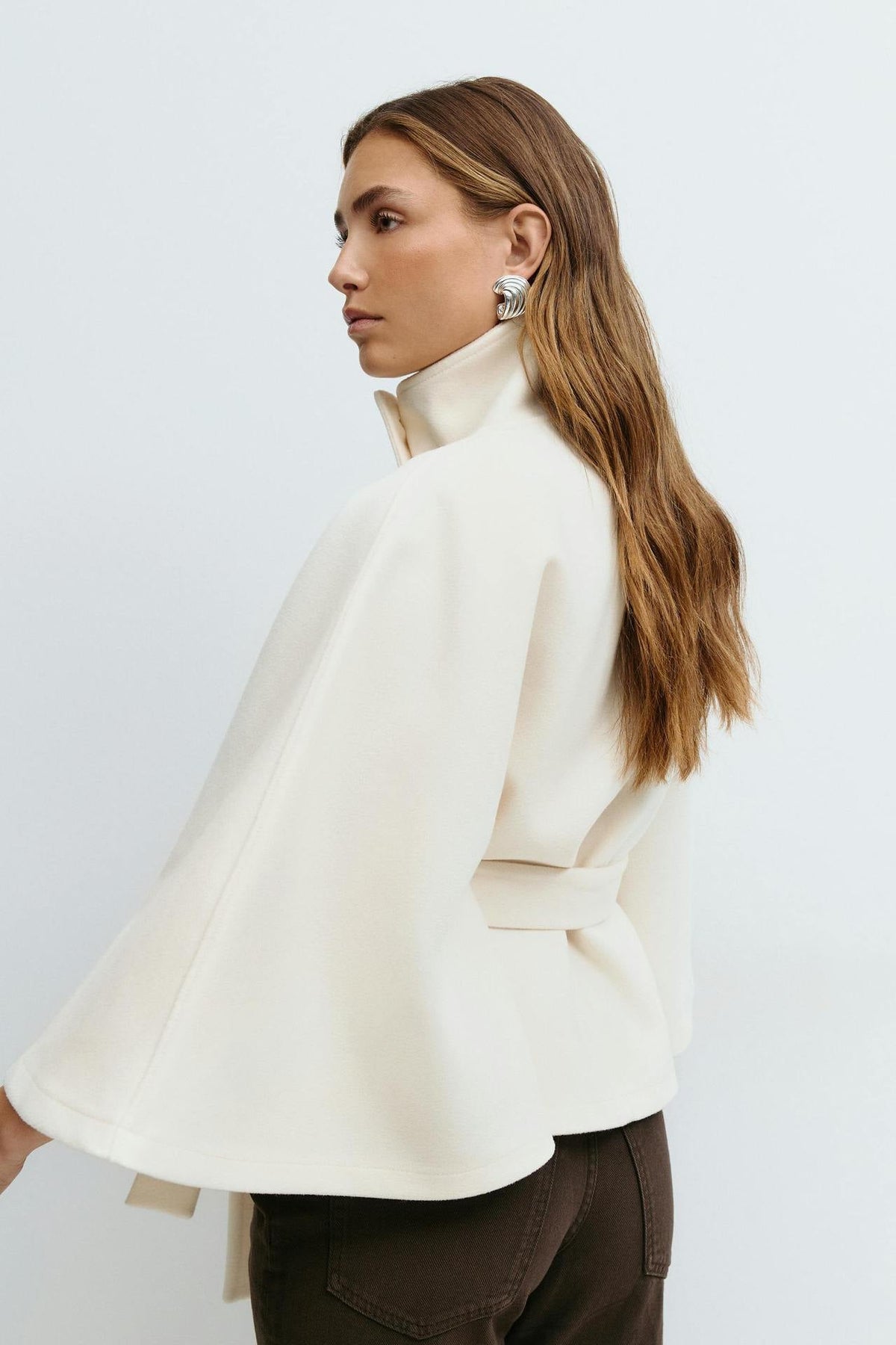 Anneke Button-Front Belted Cape Coat