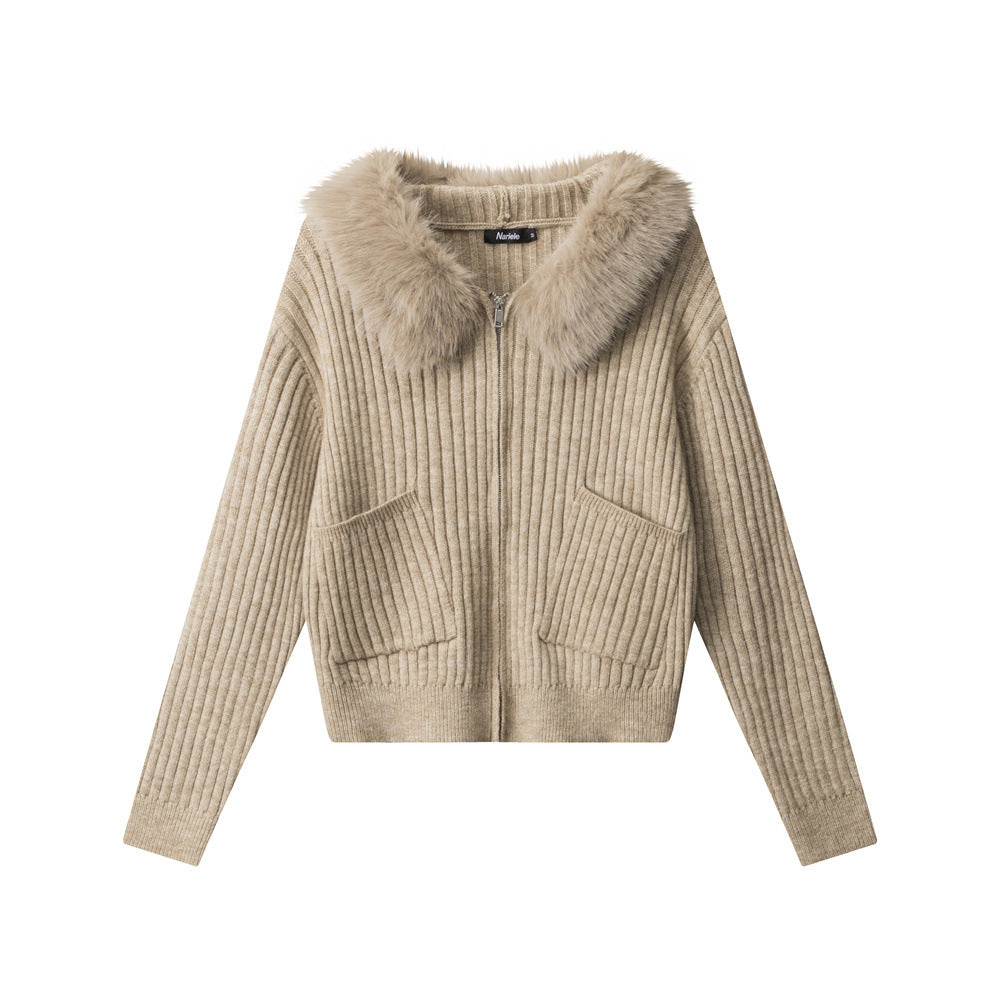 Hesper Hooded Rib Knit Zip Cardigan