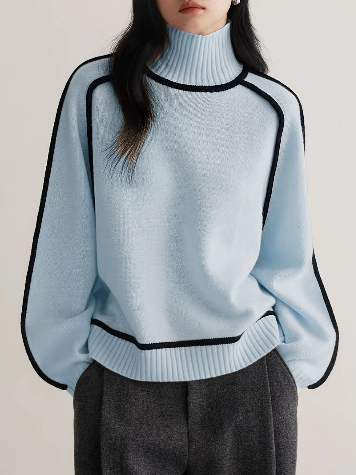 Ornella Contrast Piping Turtleneck Sweater