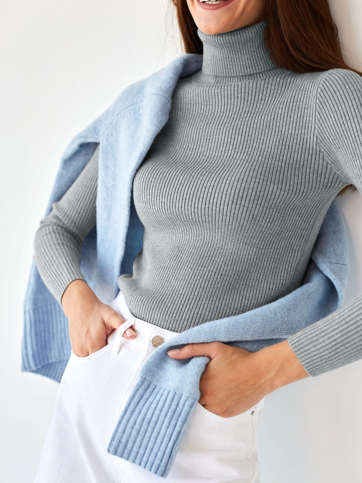Dagny Cotton Ribbed Knit Turtleneck Sweater