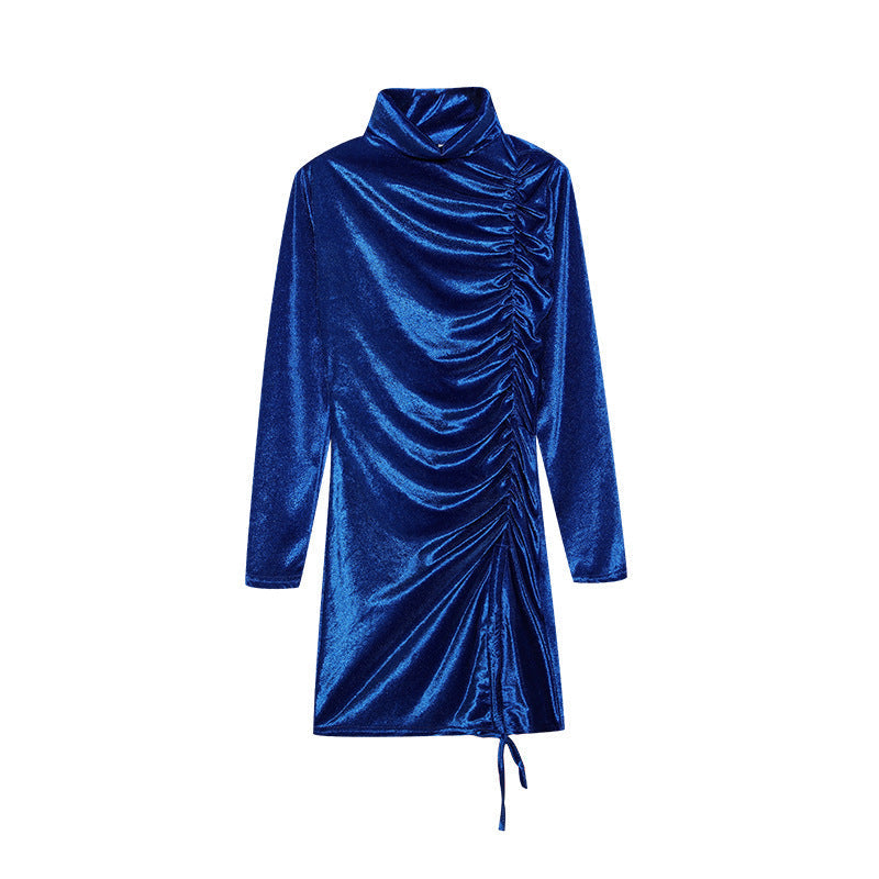 Women's Ruched Turtleneck Mini Dress Long Sleeve
