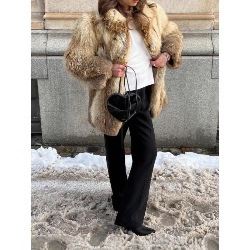 Women's Shaggy Faux Fur Coat with Stand Collar