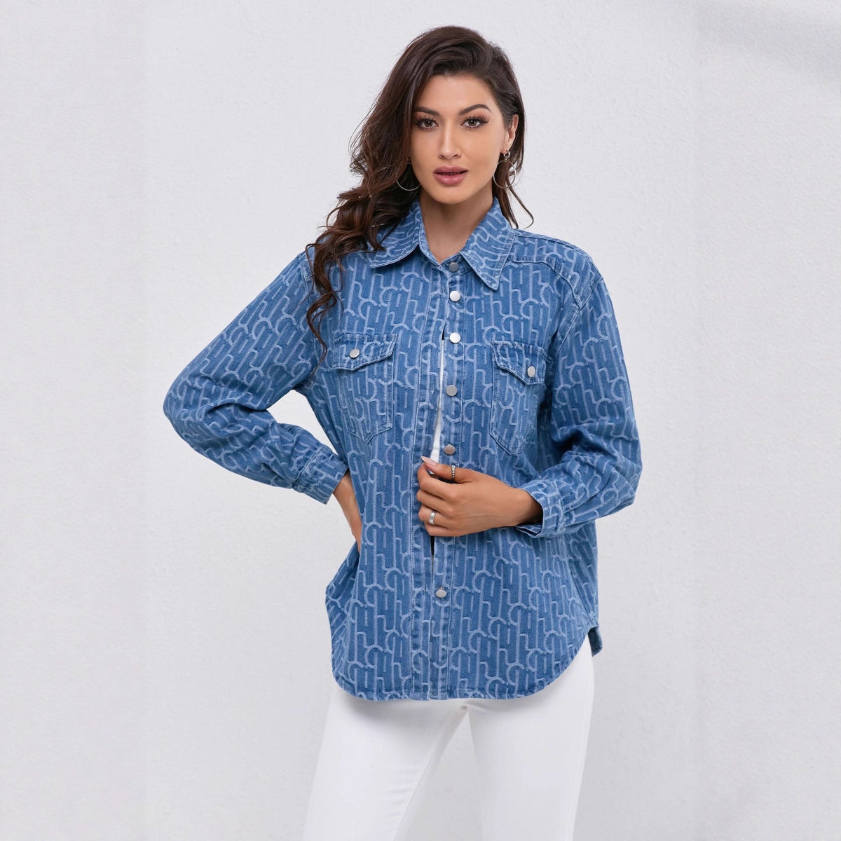 Suzette Printed Jacquard Denim Shirt Jacket