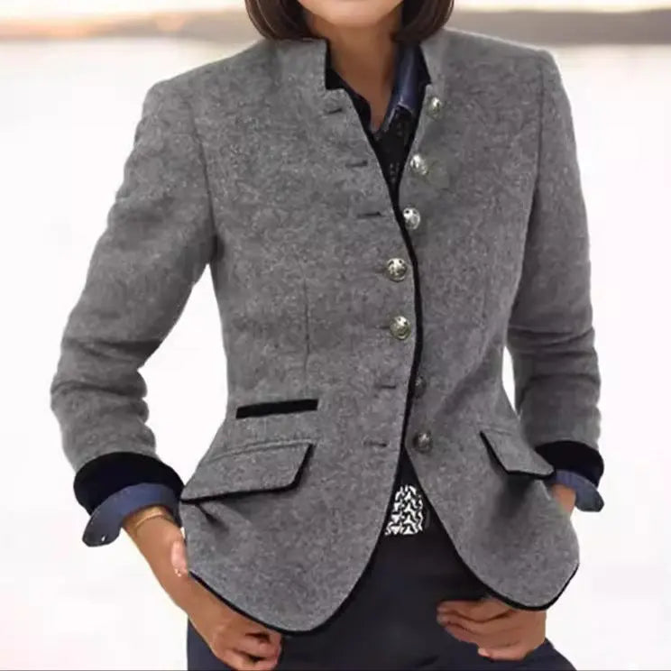 Stella | Wool Blazer with Contrast Trim for Women