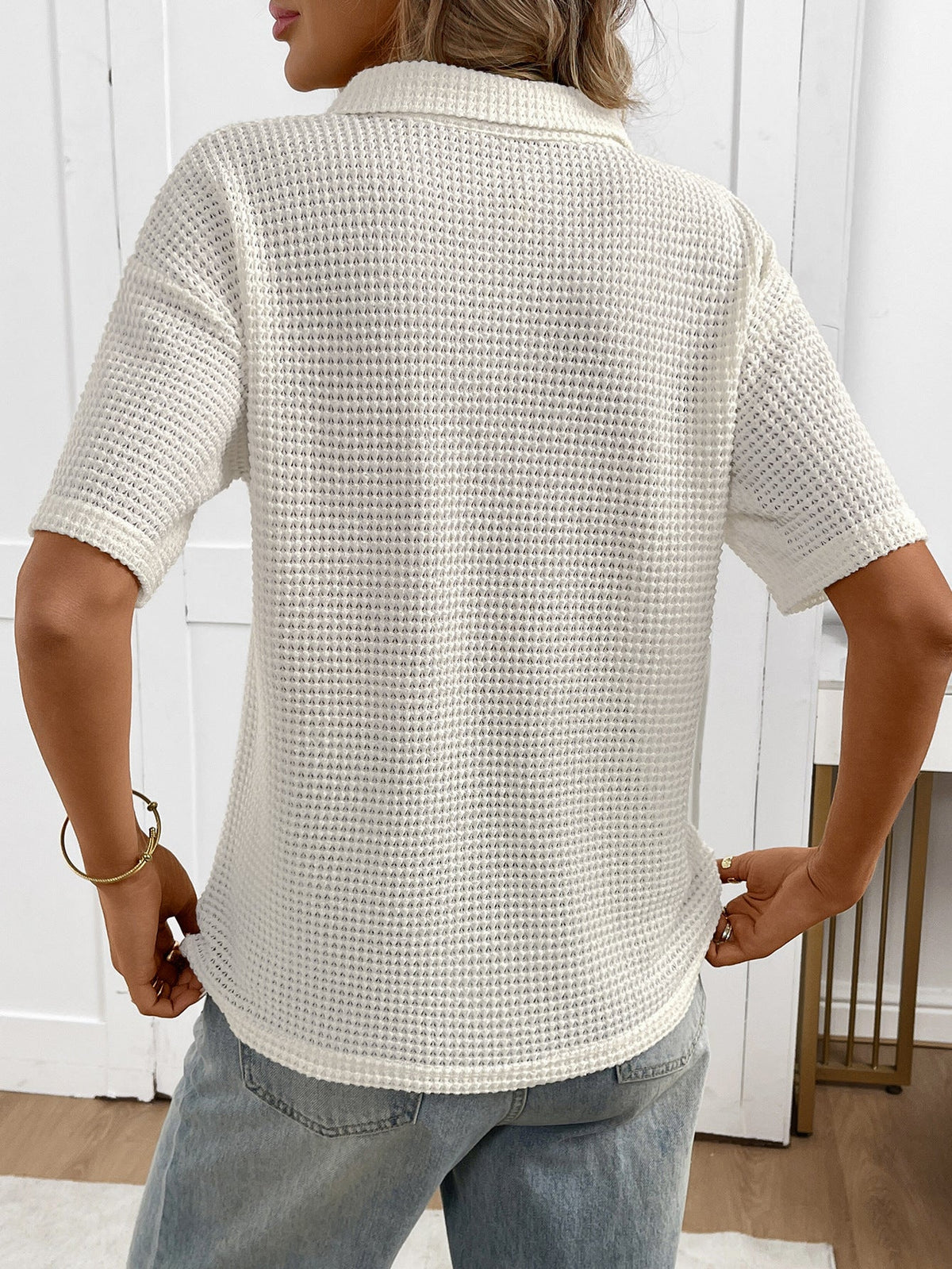 Mabel Textured Knit Polo Top