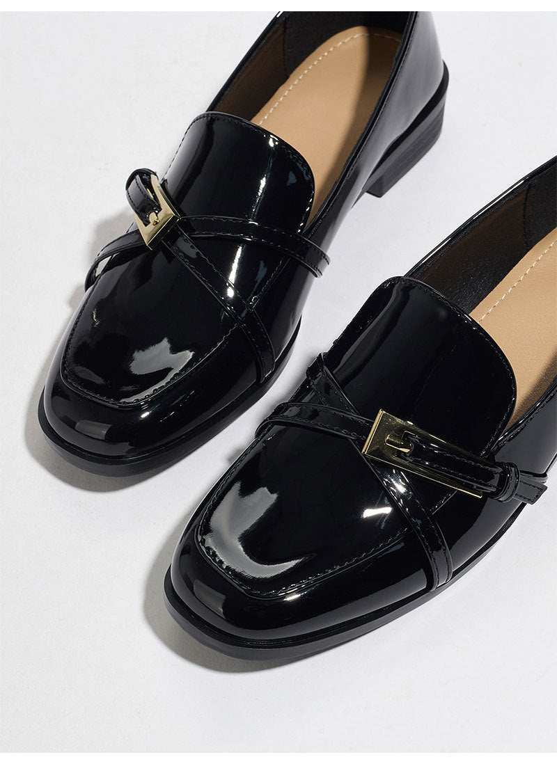 Ophelie Patent Square Toe Bar Loafers