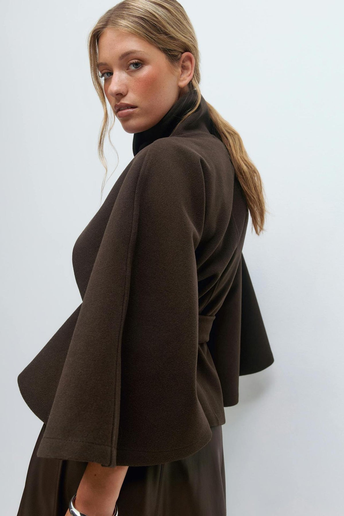 Anneke Button-Front Belted Cape Coat