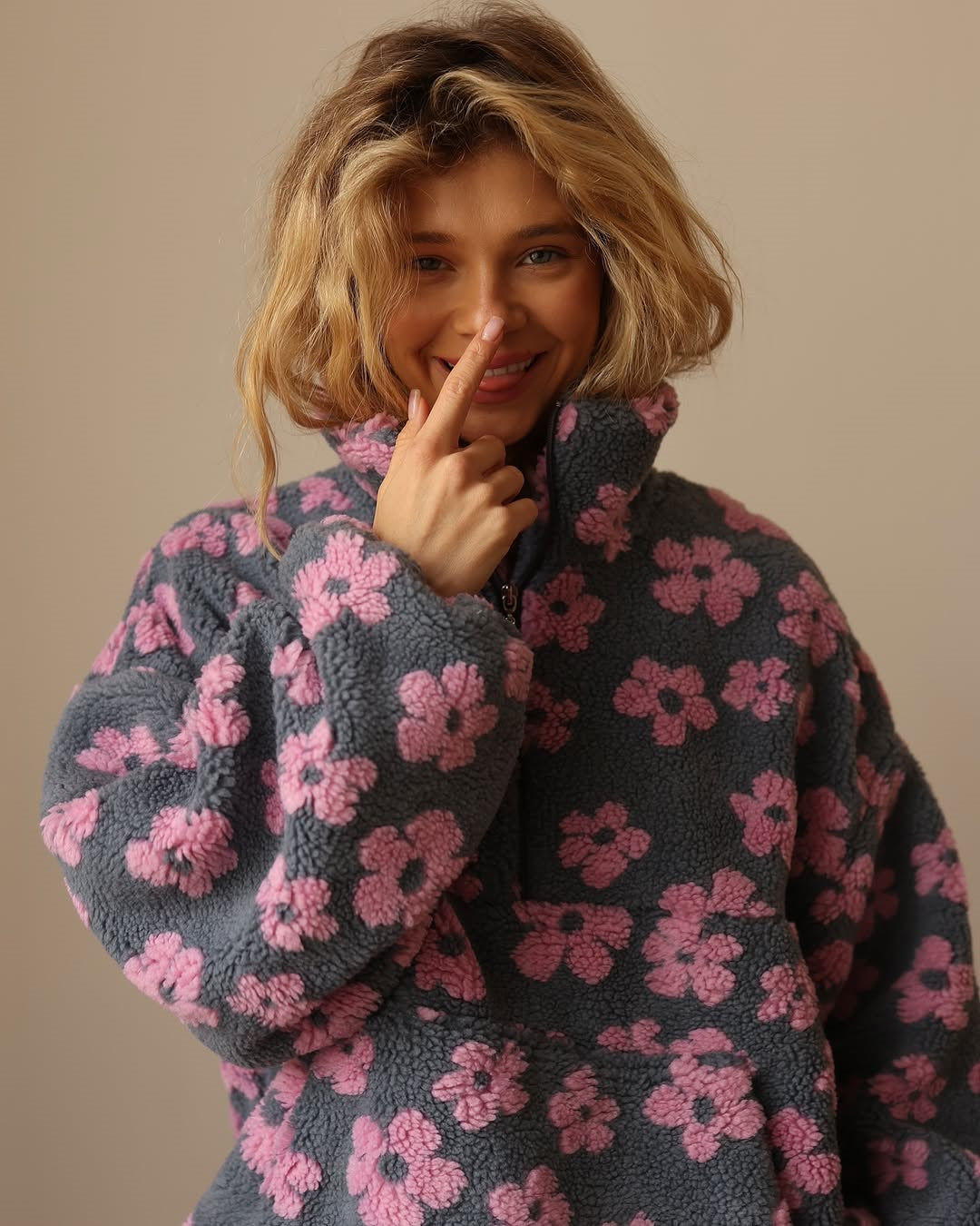 Aurore Floral Sherpa Half-Zip Pullover